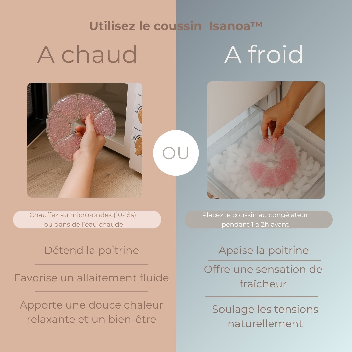 Coussin chaud/froid Isanoa™ – Soulagement naturel pour mamans allaitantes